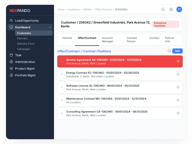 Contract Management Interface