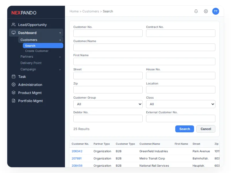 CRM Module Interface