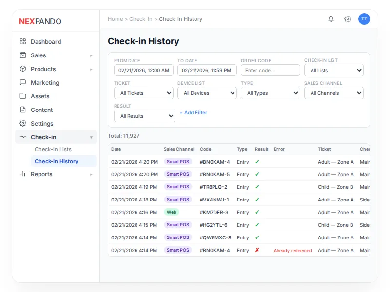 Check-in and POS Interface